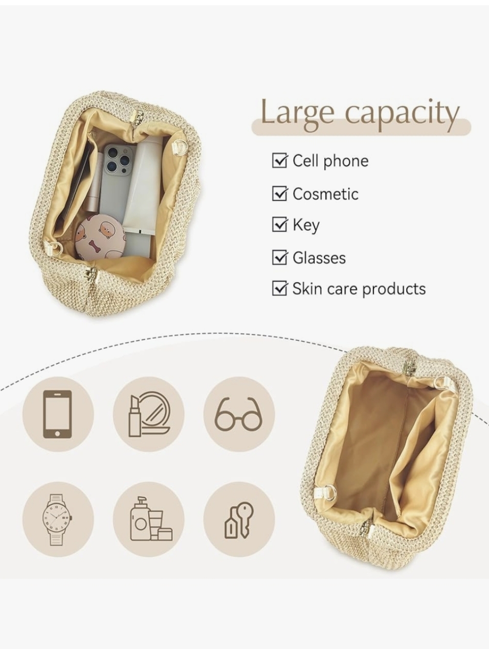 Beaded Handle Woven Clutch Bag - Picture 4 of 6